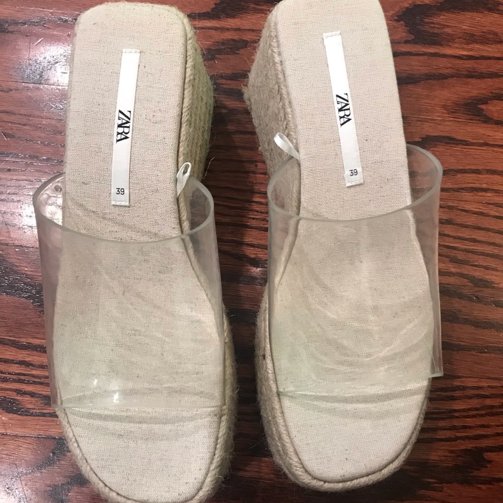 Zara Vinyl Jute Wedges Size 39
